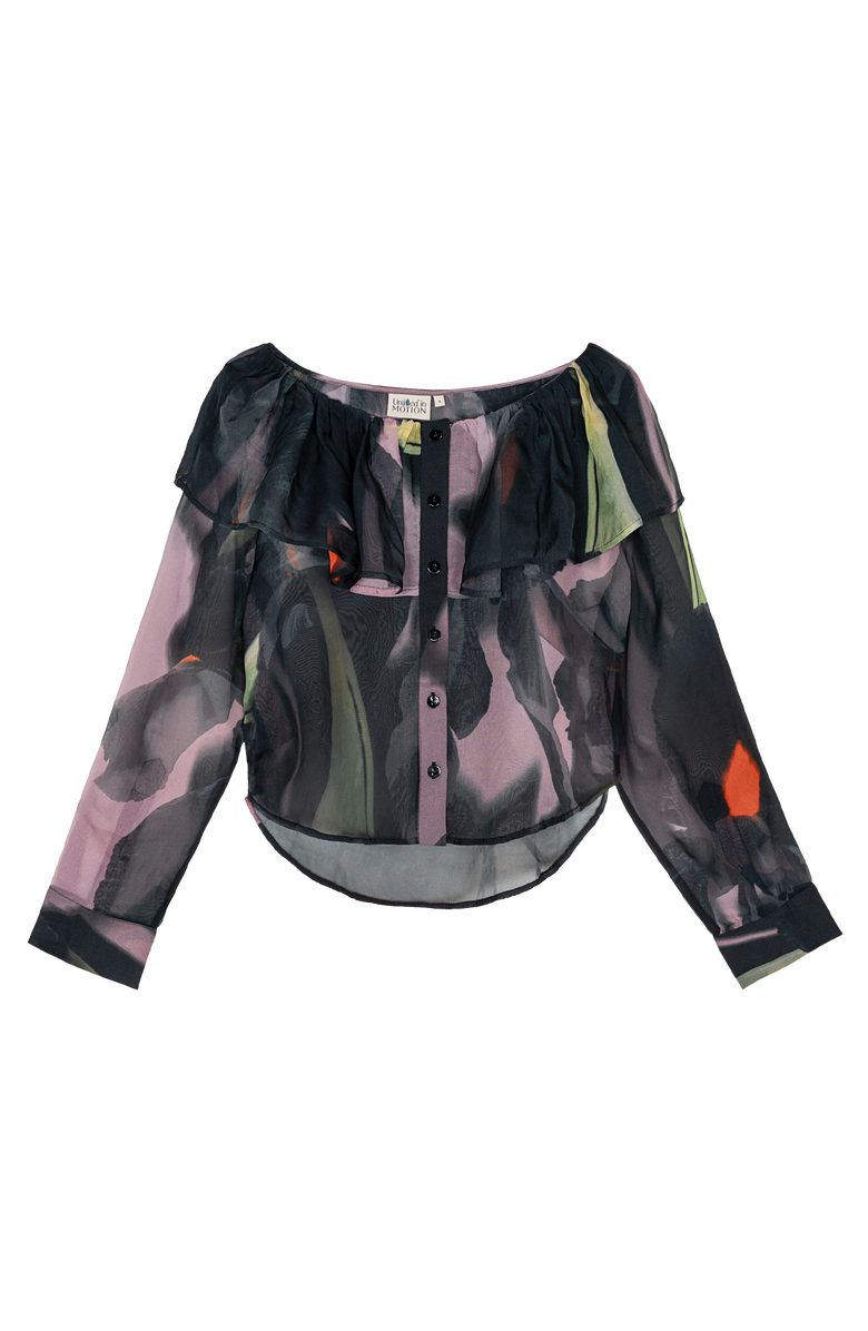 Untitled in Motion Perennia Ruffle Collar Organza Button-Down Top, Main, color, Shadow Iris