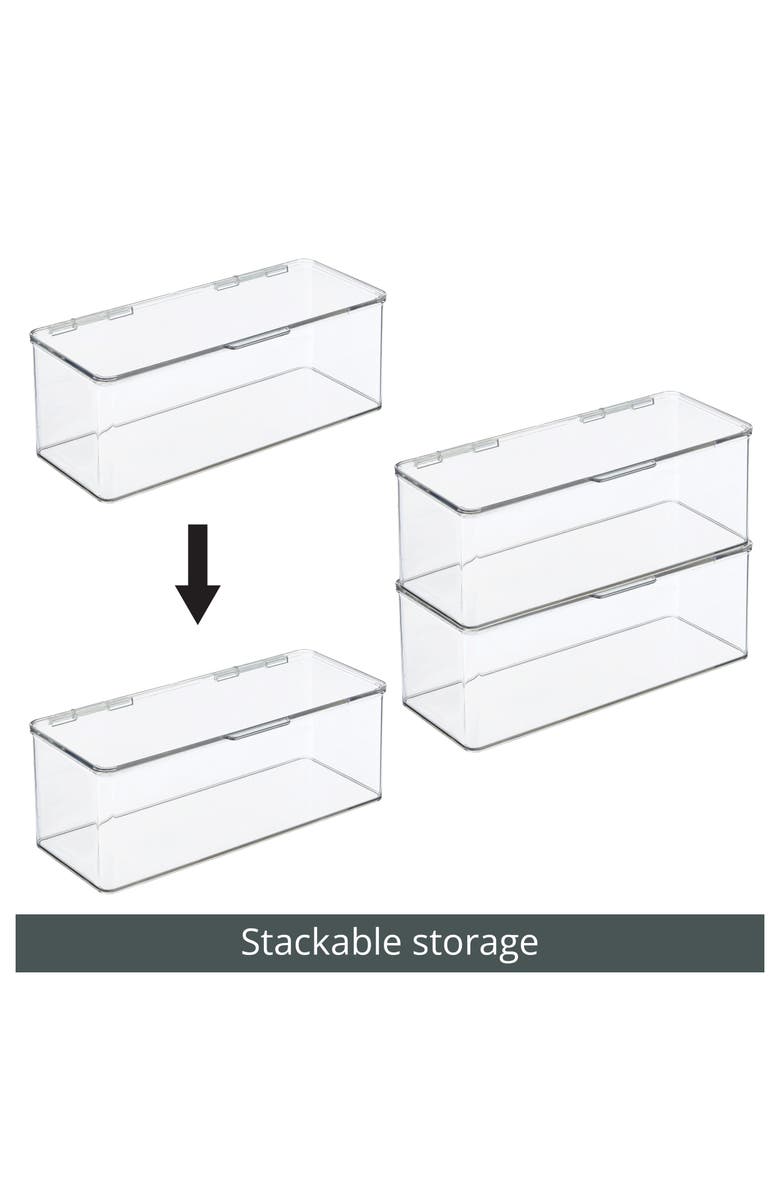 mDesign Plastic Bathroom Vanity Organizer Bin Box with Hinged Lid, 4 Pack, Clear, Alternate, color, Clear