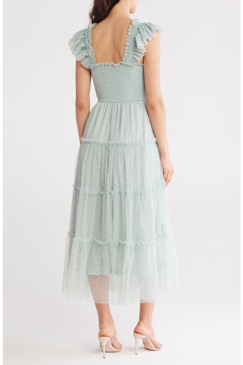 Mesh Smocked Tiered Midi Dress, Alternate, color, SAGE