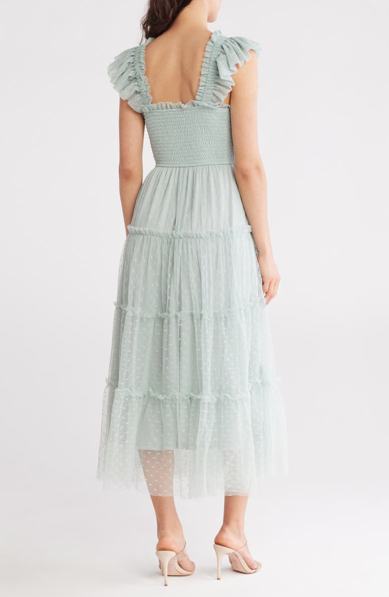 Blu Pepper Mesh Smocked Tiered Midi Dress, Alternate, color, Sage