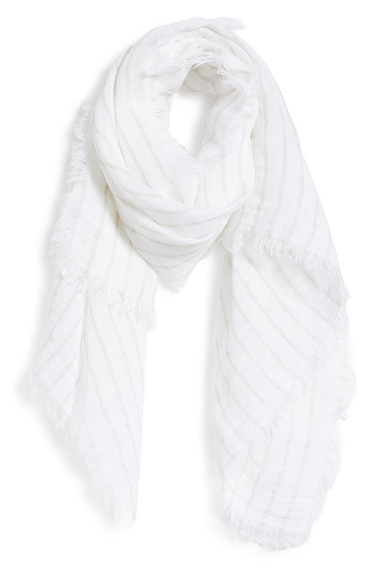Stripe Organic Linen Scarf, Alternate, color, WHEAT