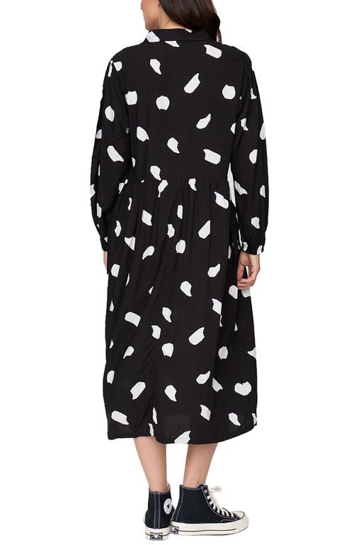 Turtledove London Organic Cotton Magda Print Long Sleeve Midi Dress In Black
