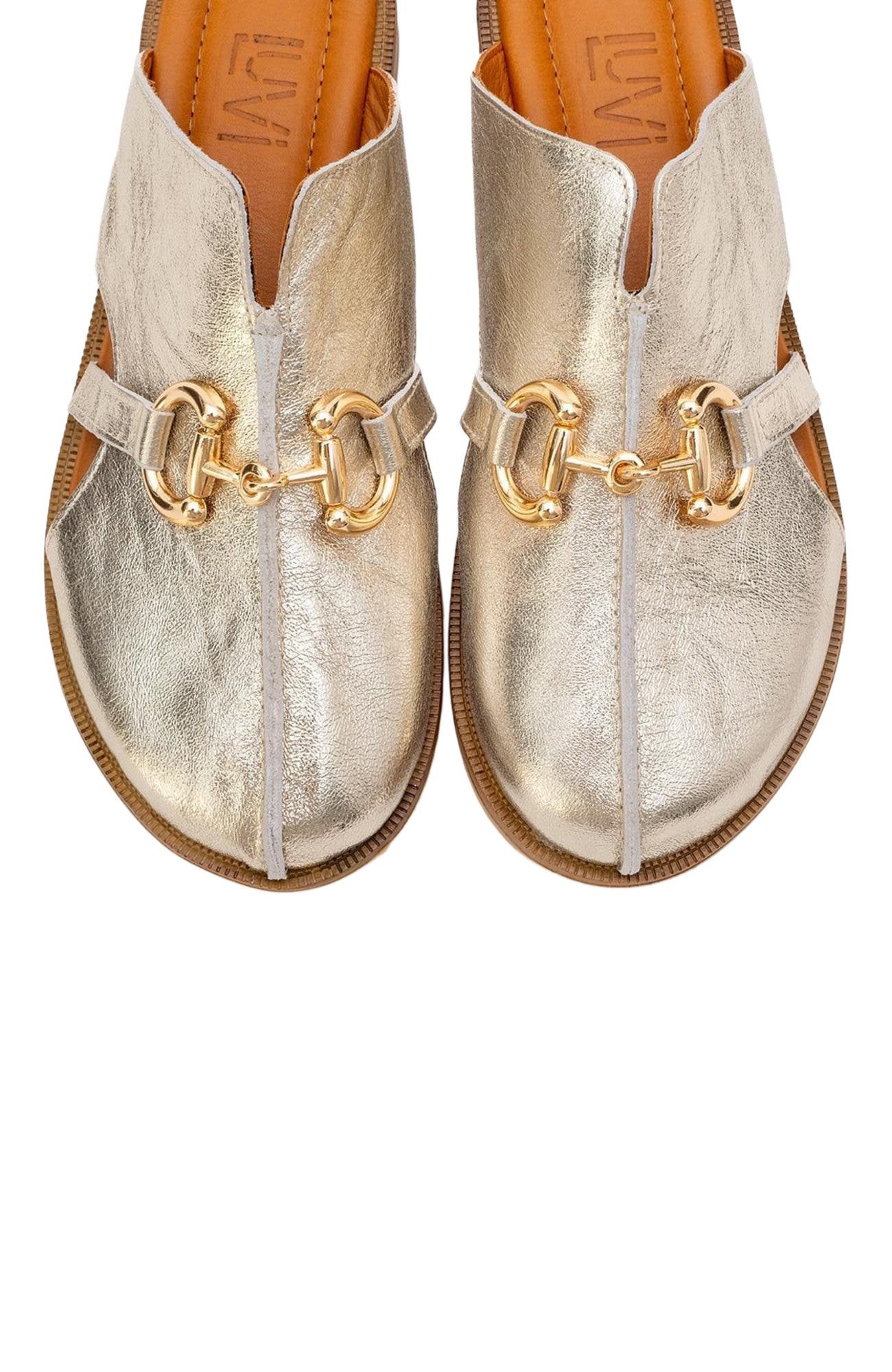 Forever & Always Shoes Favor Leather Mules, Alternate, color, Gold Leather