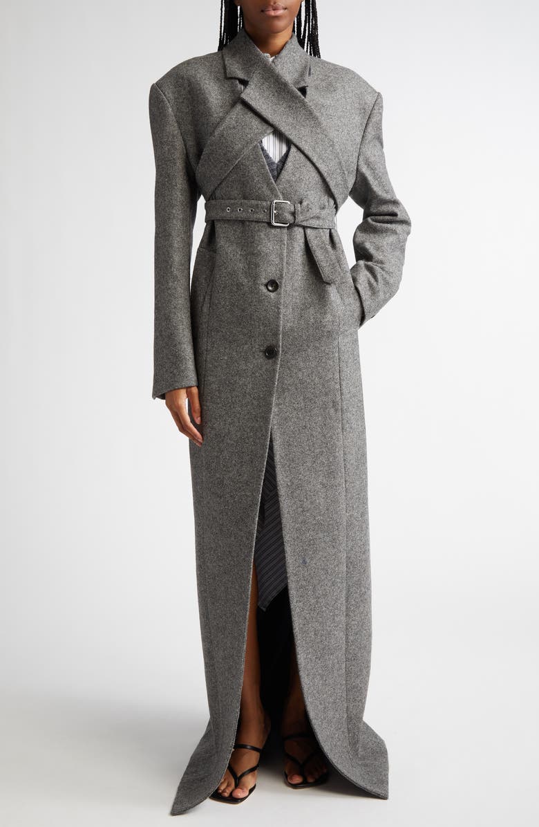 MONSE Crisscross Lapel Virgin Wool Herringbone Tweed Coat, Main, color, 