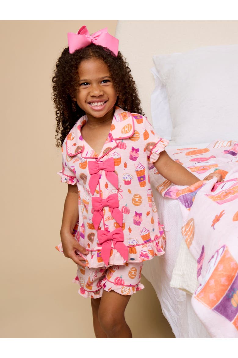 Short Sleeve Bow Ruffle Pajama Set, Alternate, color, Pink