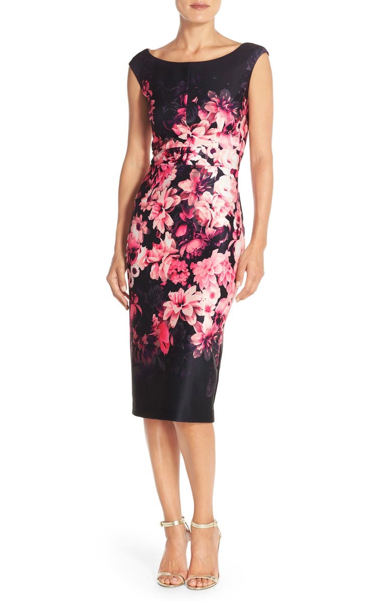 Eliza J Floral Scuba Sheath Dress, Main, color, 