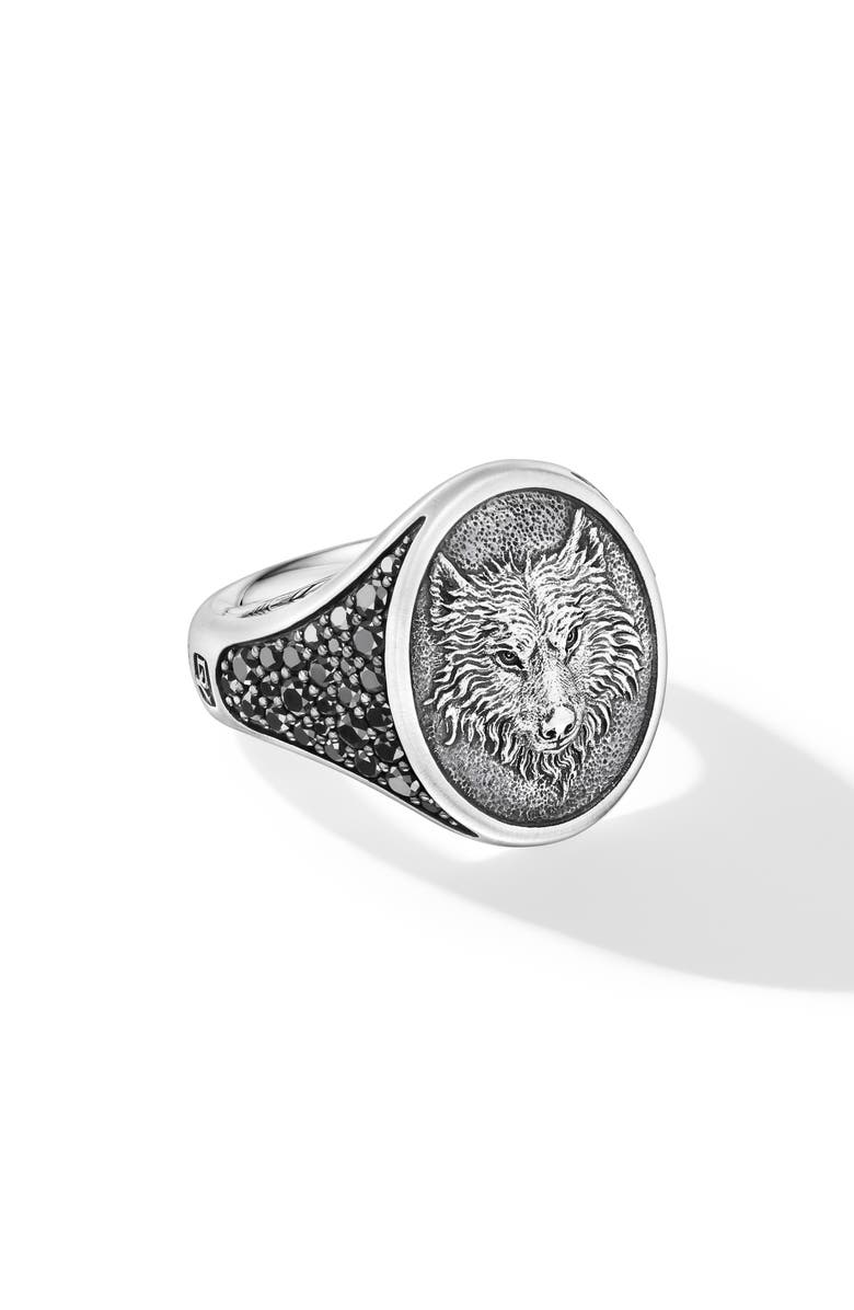David Yurman Men's Petrvs<sup>®</sup> Diamond Wolf Signet Ring, Main, color, Sterling Silver/ Black Diamond