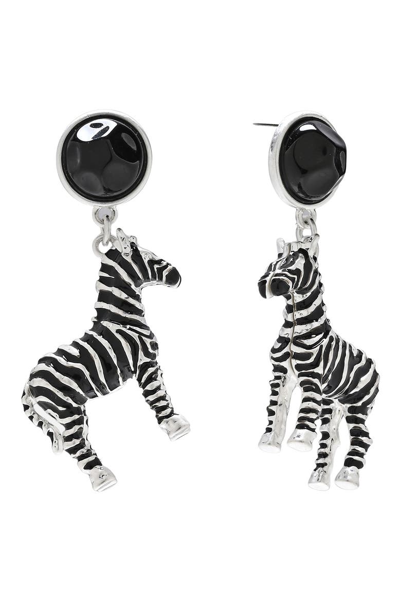 Zebra Drop Earrings, Alternate, color, SILVER