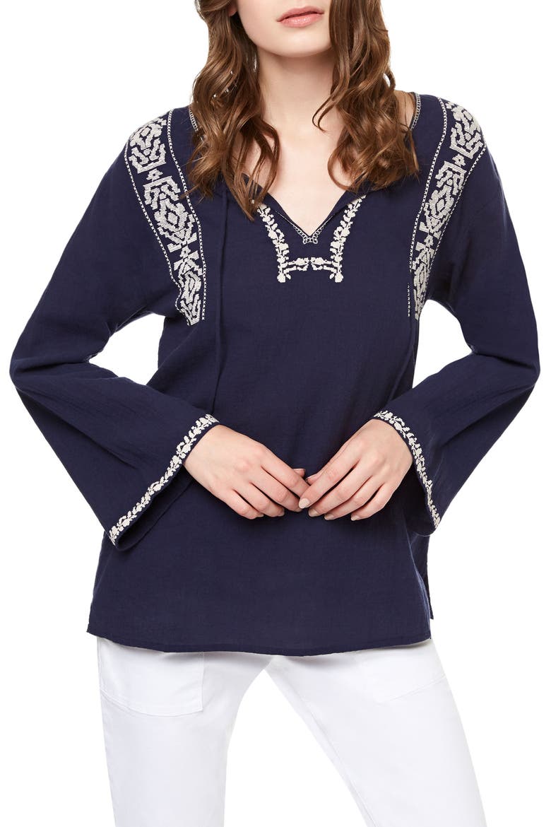 Nova Embroidered Top, Main, color, SATEEN NAVY/ LIGHT DUNE