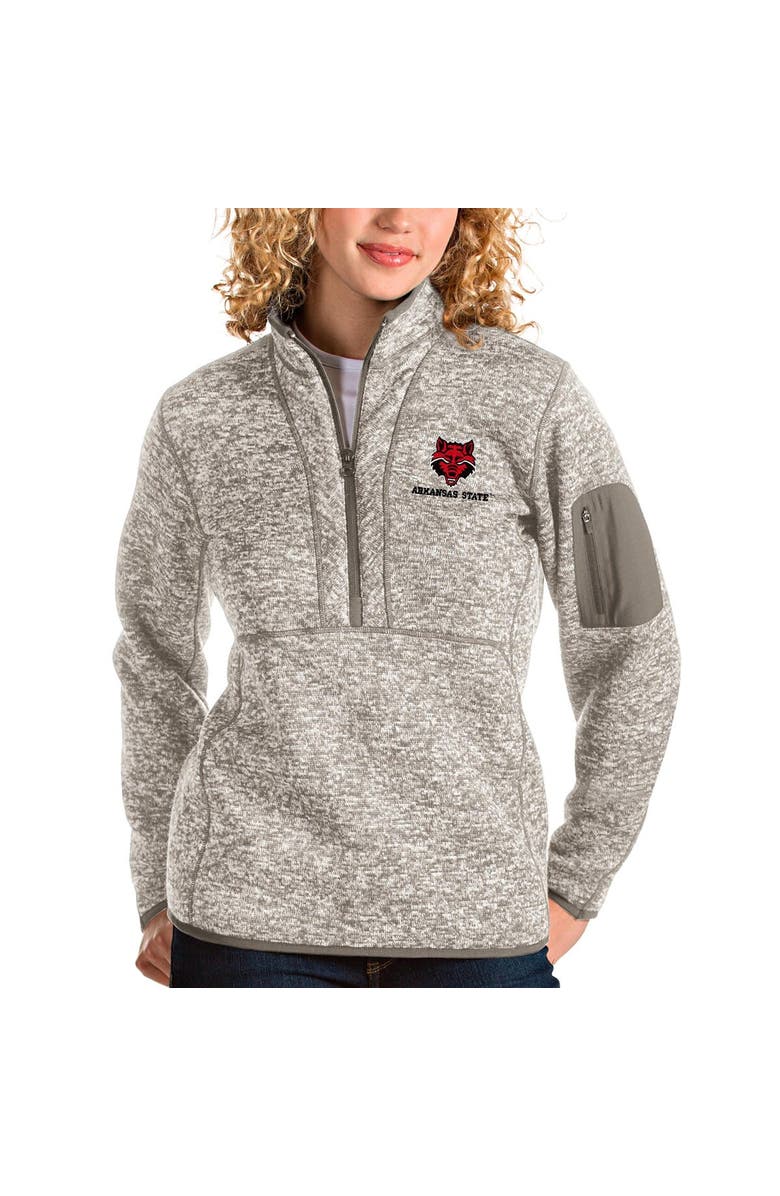 ANTIGUA Women's Antigua Oatmeal Arkansas State Red Wolves Fortune Half-Zip Pullover Sweater, Main, color, 