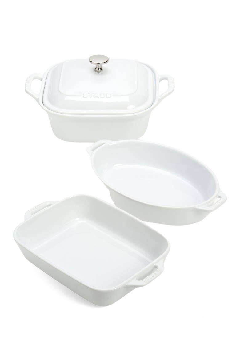 4-Piece Ceramic Baking Dish Set, Main, color, WHITE