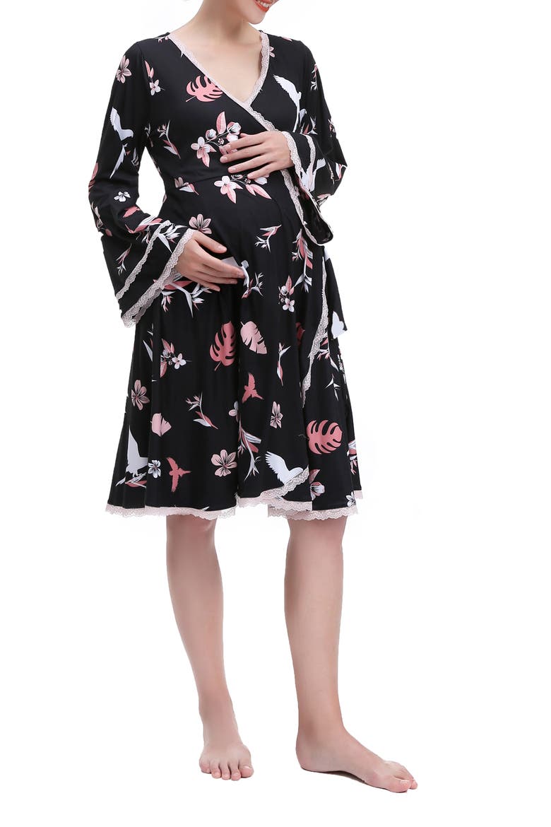 Angela Lounge Maternity Robe, Main, color, BLACK