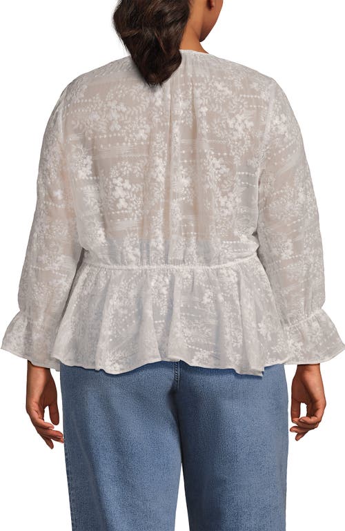 Lands' End Feminine Ruffle Chiffon V Neck Blouse In Gray