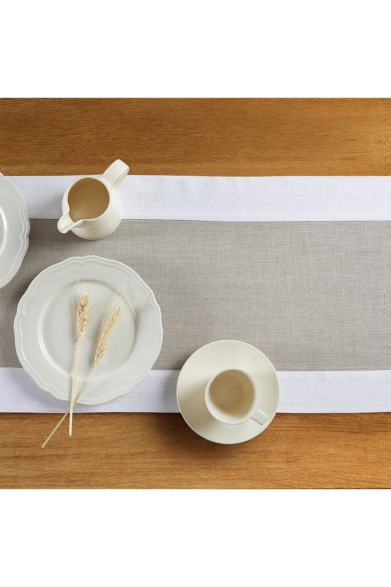 Linen Table Runner - Contempo, Alternate, color, White and Natural