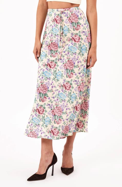 Rosette Linen Blend Maxi Skirt