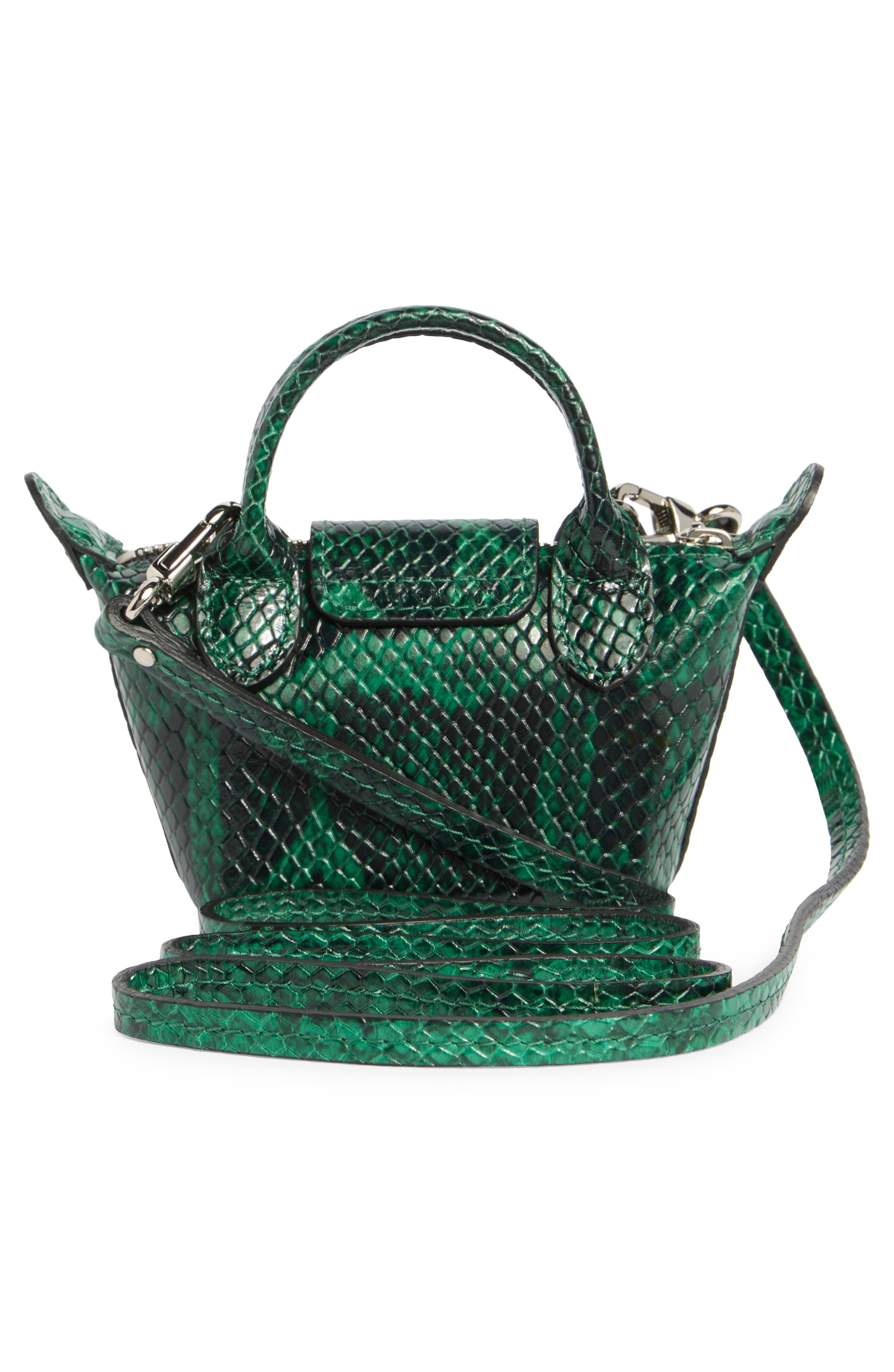 Longchamp Le Pliage Cuir Croc Embossed Extra Small Crossbody Bag, Alternate, color, Green