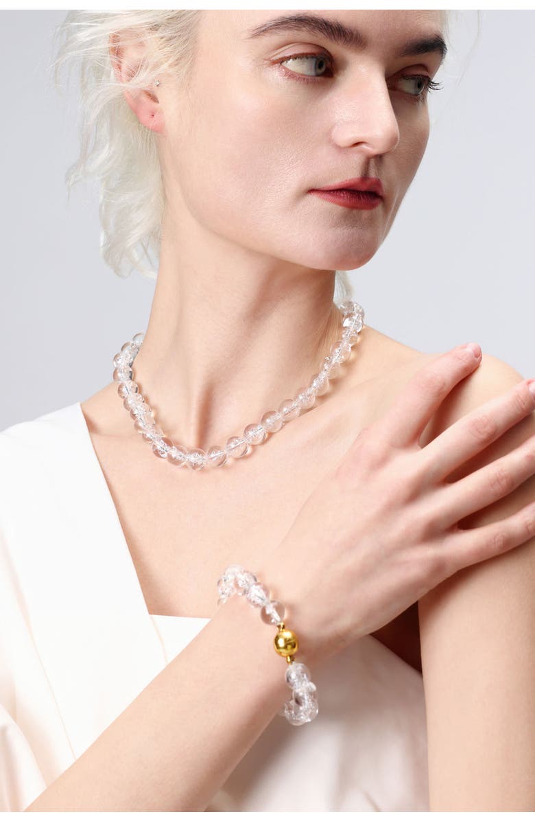 Classicharms Frostnova Azeztulite Clear Phantom Crystal Sphere Bracelet-12mm, Alternate, color, Gold