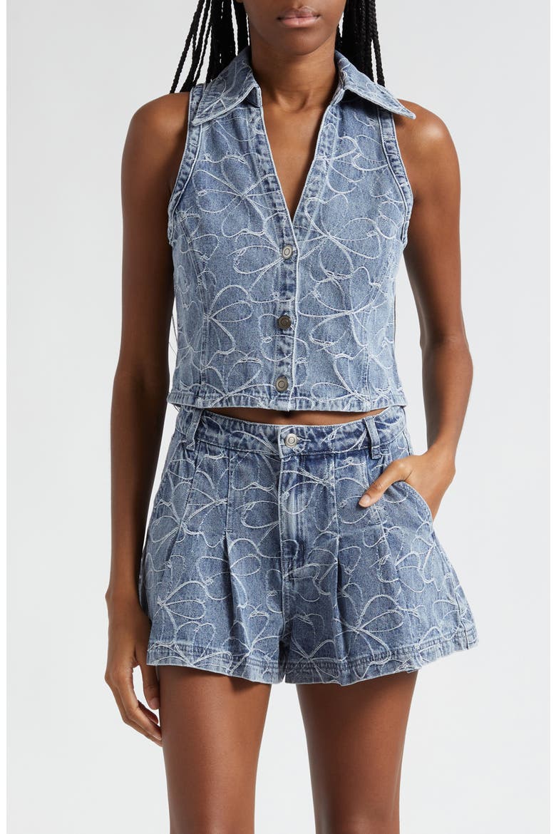 Deacon Floral Embroidery Denim Vest, Main, color, INDIGO EMB FLORAL DENIM
