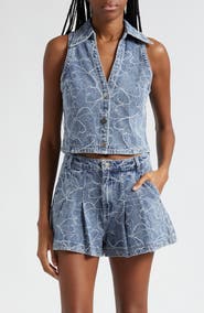 Ramy Brook Deacon Floral Embroidery Denim Vest