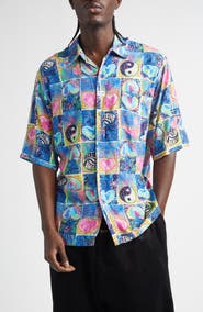 Martine Rose Blue Hearts Boxy Button-Up Shirt