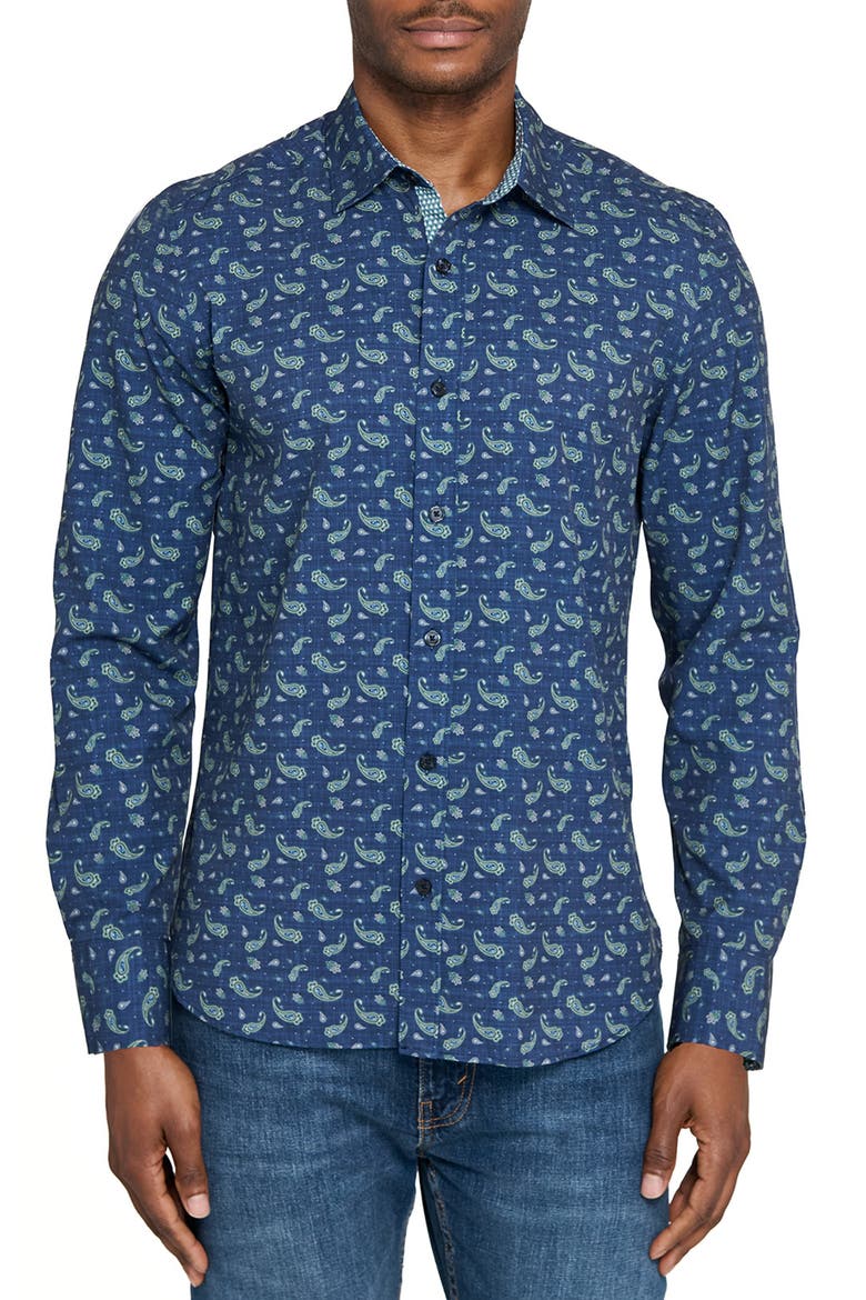 Paisley Woven Long Sleeve Basic, Main, color, NAVY/GREEN