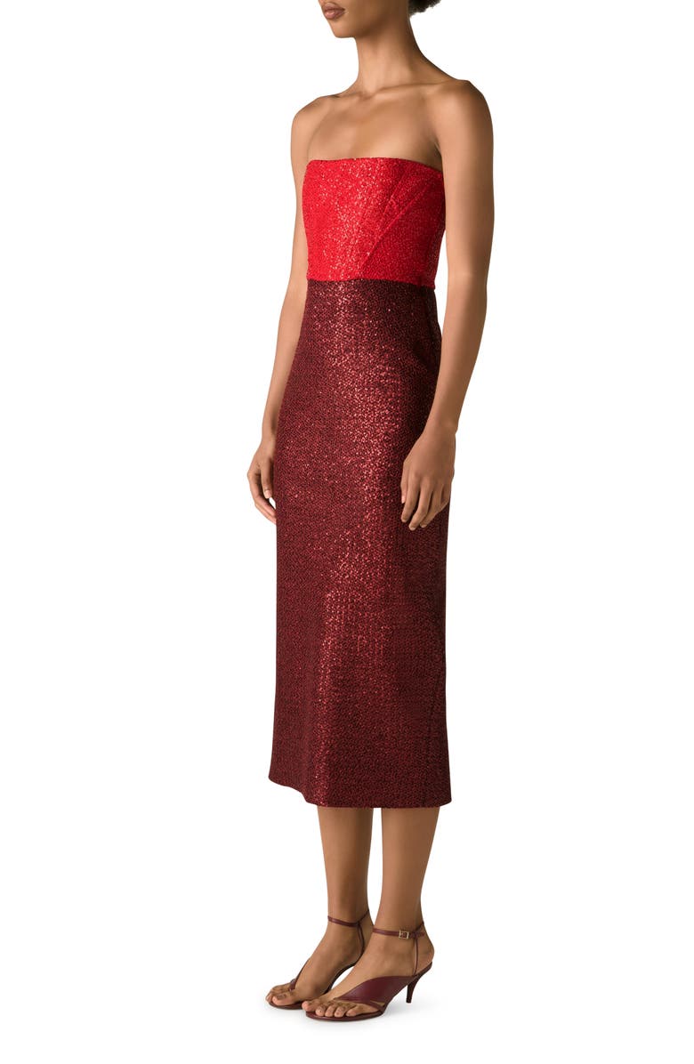 St. John Evening Strapless Colorblock Sequin Midi Dress, Alternate, color,