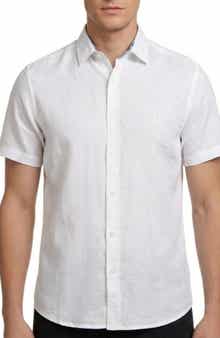 Report Collection Short Sleeve Linen & Cotton Blend Button-Up Shirt