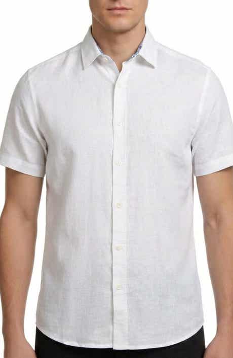 Report Collection Short Sleeve Linen & Cotton Blend Button-Up Shirt
