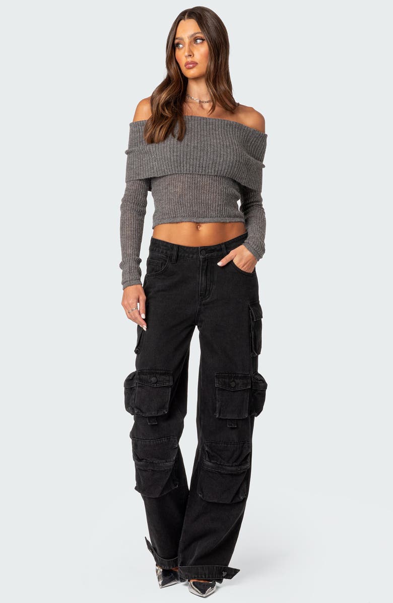 EDIKTED Lili Foldover Off the Shoulder Crop Sweater, Alternate, color, 
