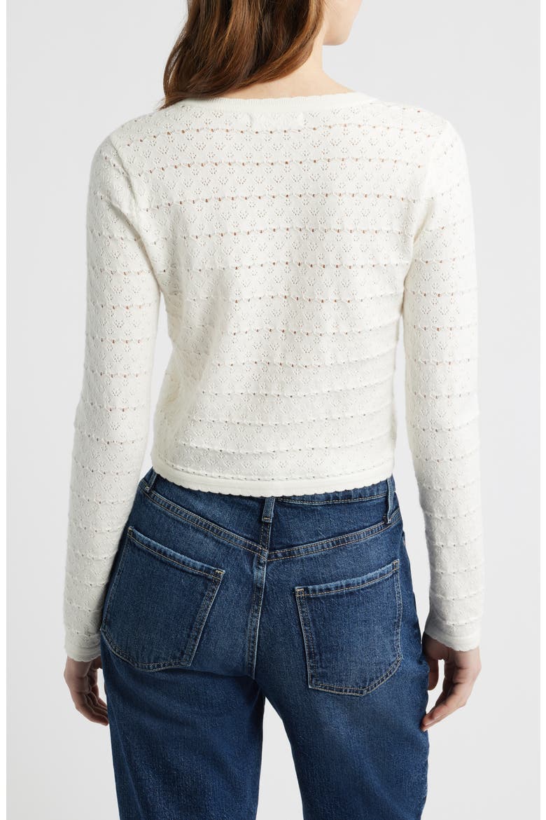 Pointelle V-Neck Crop Cardigan, Alternate, color, IVORY