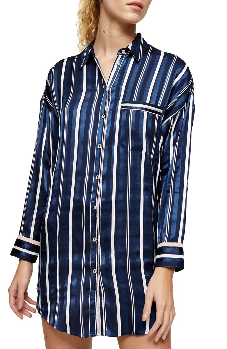 Topshop Stripe Satin Pajama Shirt, Main, color,