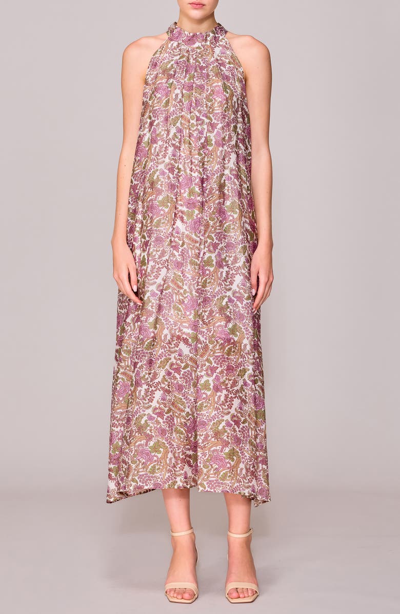 MELLODAY Organza Sleeveless Maxi Dress, Main, color, Ivory/ Lilac Print