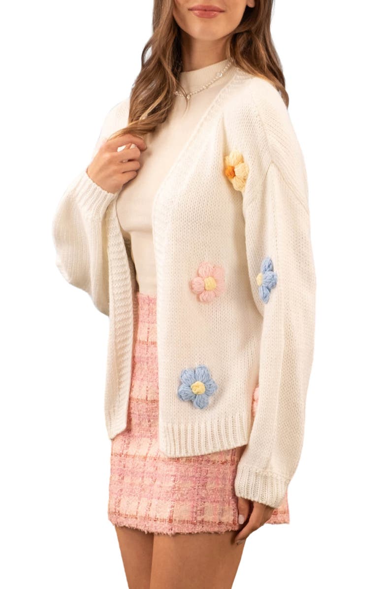 Blu Pepper 3D Flower Open Front Cardigan, Alternate, color, 