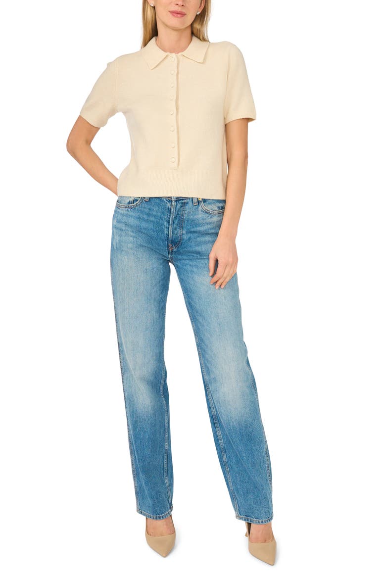 Short Sleeve Polo Sweater, Alternate, color, BIRCH
