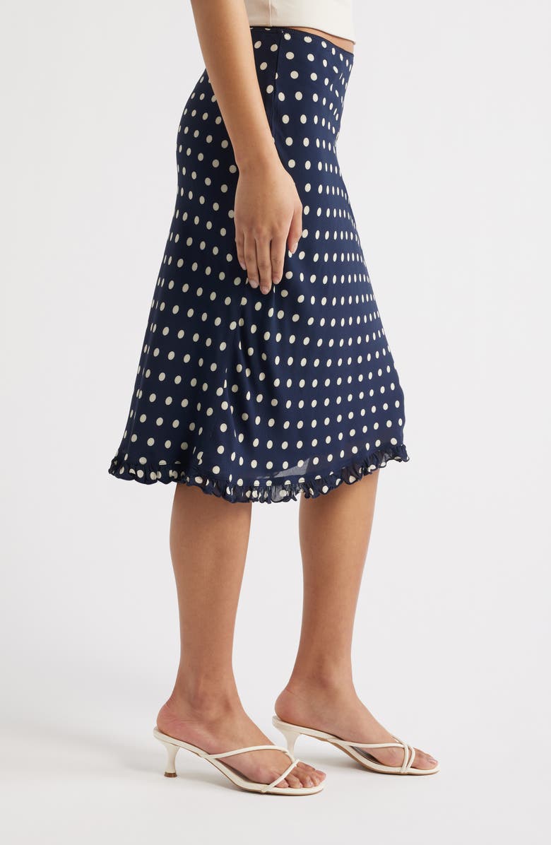 Reformation Layla Flare Polka Dot Midi Skirt, Alternate, color, Orion Dot