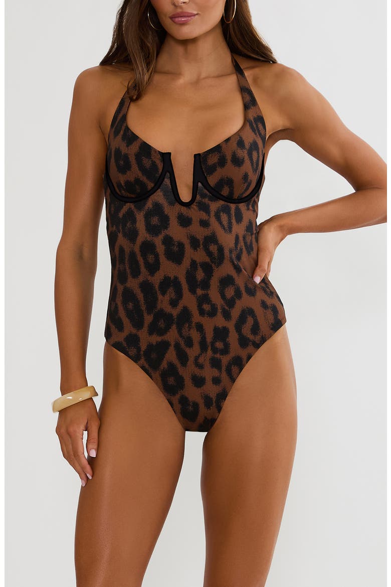 Zona One-Piece Swimsuit, Main, color, CARAMEL LEOPARD