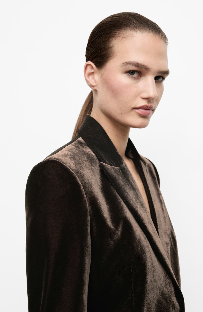MANGO Structured Velvet Blazer, Alternate, color, Chocolate