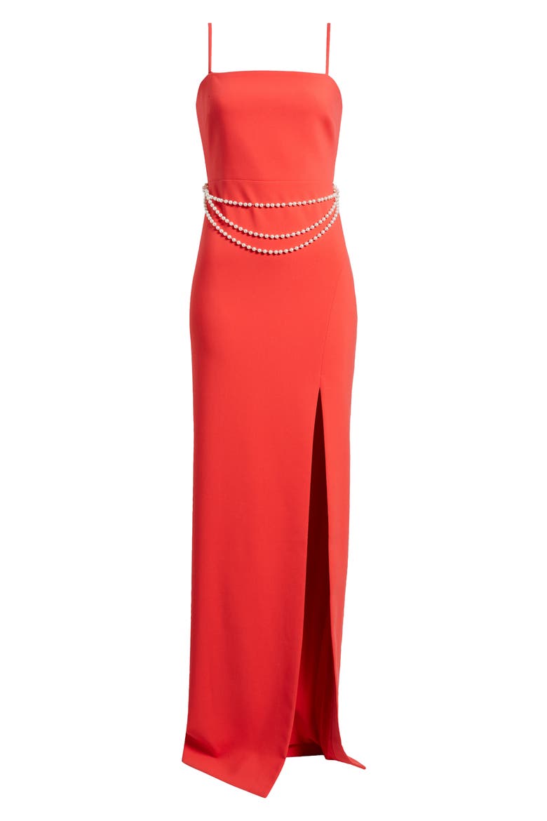 Josie Faux Pearl Belt Detail Column Gown, Alternate, color, BITTERSWEET