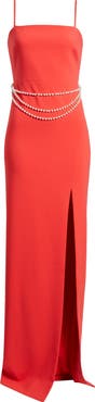 LIKELY Josie Faux Pearl Belt Detail Column Gown