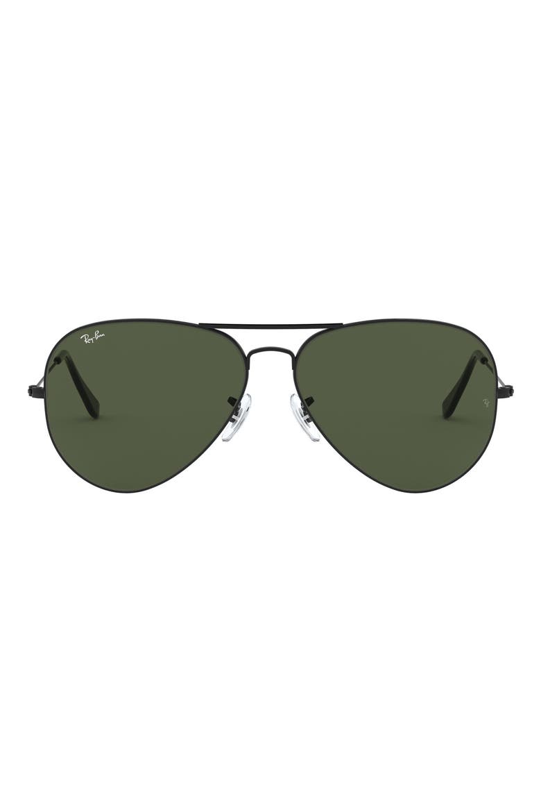62mm Aviator Sunglasses, Main, color, BLACK/ GREEN SOLID