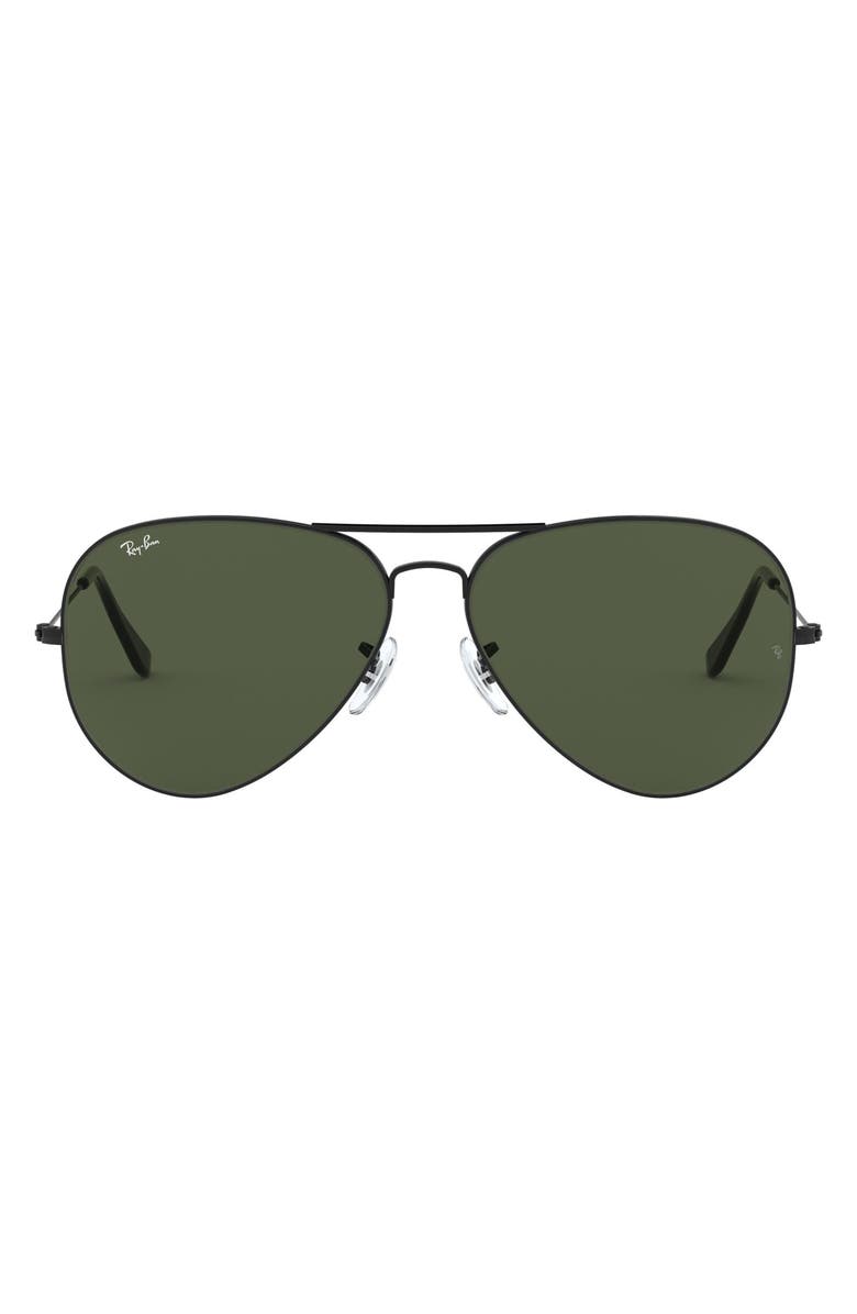 Ray-Ban 62mm Aviator Sunglasses, Main, color, Black/ Green Solid