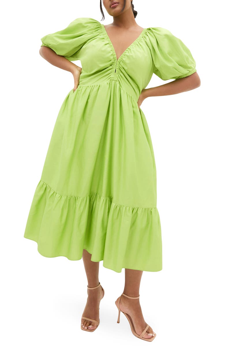 City Chic Grace Puff Sleeve Midi Dress, Main, color, Pistachio