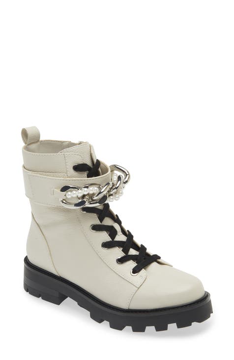 Curb Chain Lug Sole Combat Boot (Women)<br />