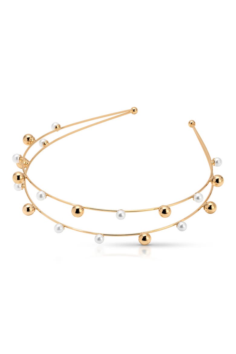 Faux Pearl Bubble Headband, Alternate, color, GOLD
