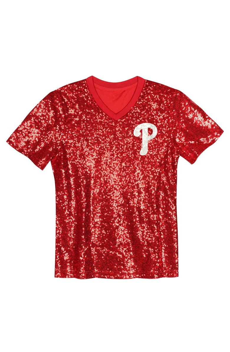 Outerstuff Juniors Bryce Harper Red Philadelphia Phillies Name & Number Sequin V-Neck Top, Alternate, color, Red