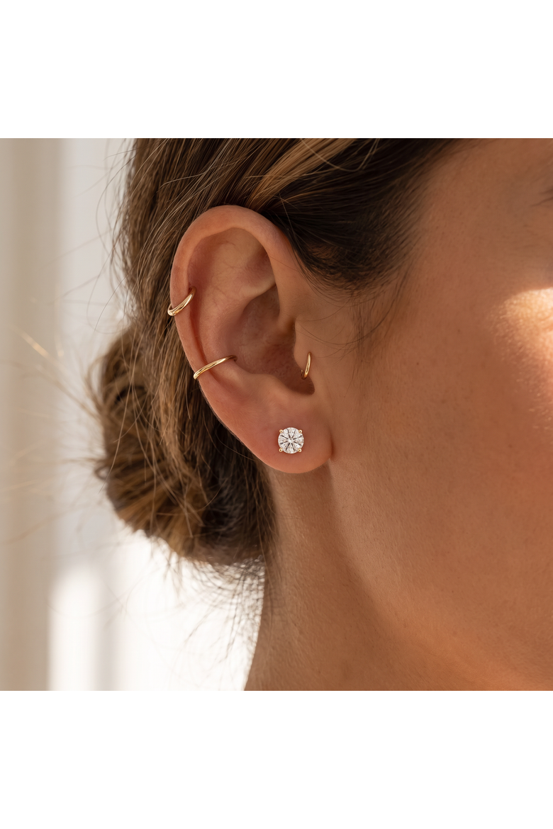 2C TW Round Four Prong Diamond Studs Lab Grown 14k Gold, Alternate, color, Yellow Gold