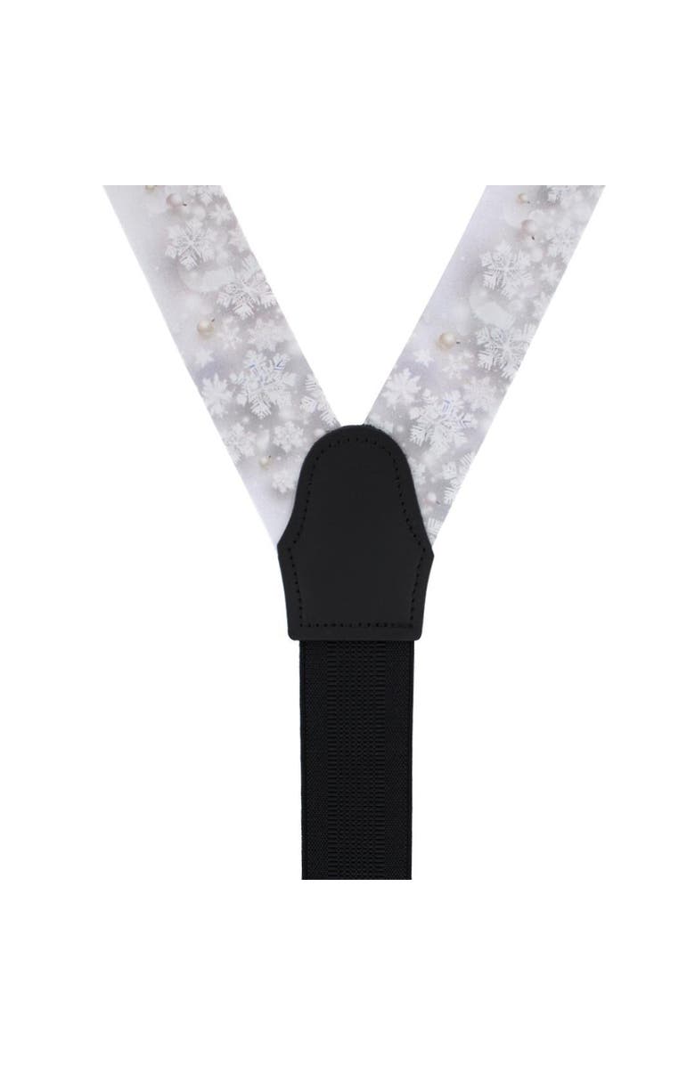Trafalgar Big and Tall Jack's Frosty Winter Wonderland Silk Holiday Button End Suspenders, Alternate, color, Silver
