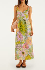 FARM Rio Spring Affair Floral Print Linen Maxi Dress