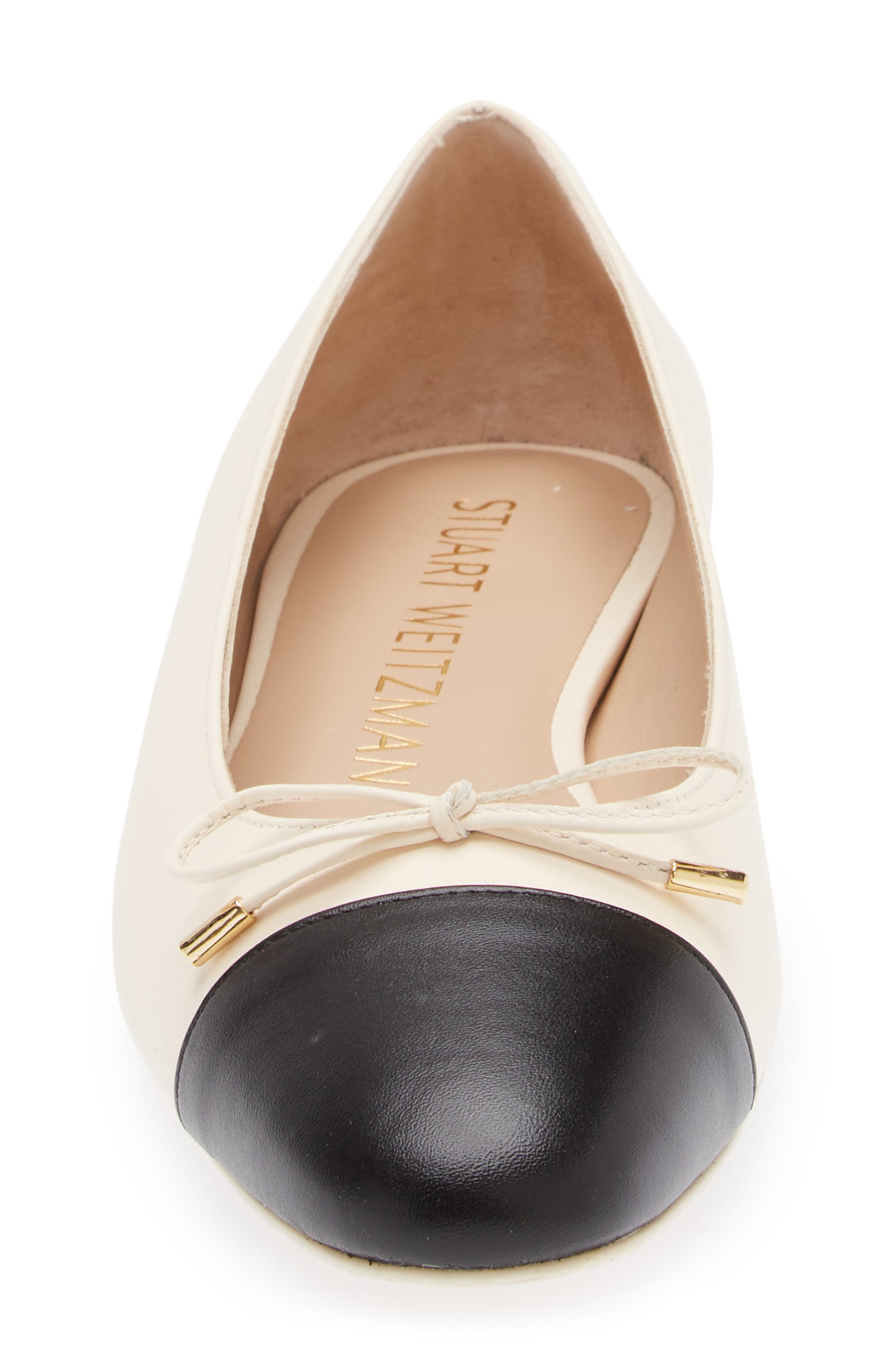 Sleek Cap Toe Bow Flat, Alternate, color, IVORY/ BLACK