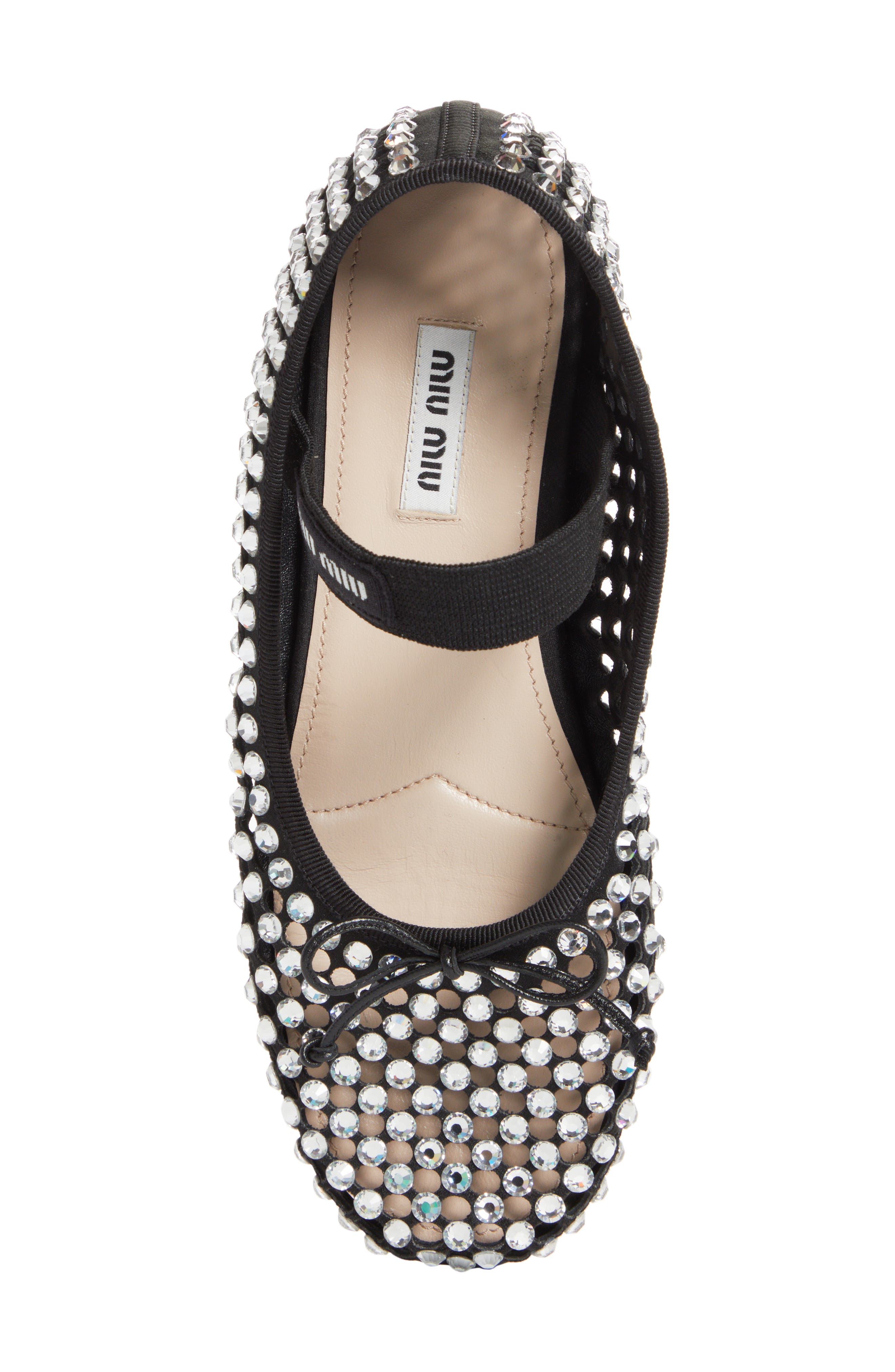 Miu Miu Crystal Embellished Fishnet Mary Jane Ballet Flat, Alternate, color, 